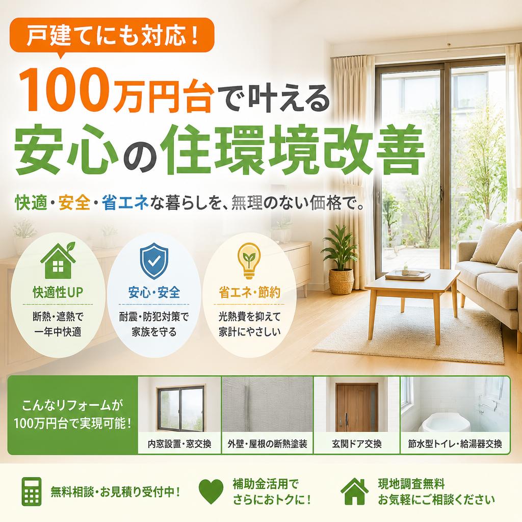 戸建てにも対応！100万円台で叶える安心の住環境改善
