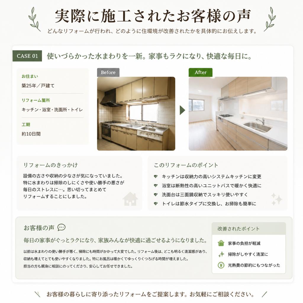 顧客の声：満足したリフォーム事例