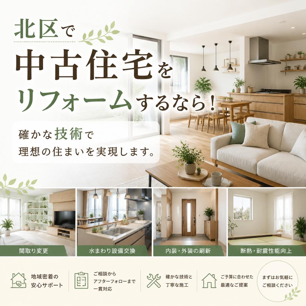 北区で中古住宅をリフォームするなら！
確かな技術で理想の住まいを実現します。