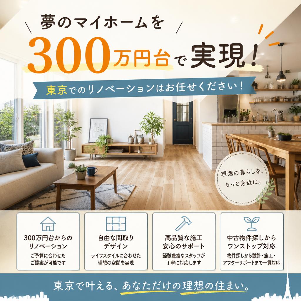 夢のマイホームを300万円台で実現！東京でのリノベーションはお任せください！