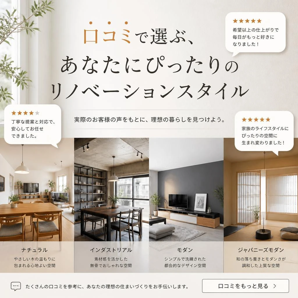 口コミで選ぶ、あなたにぴったりのリノベーションスタイル