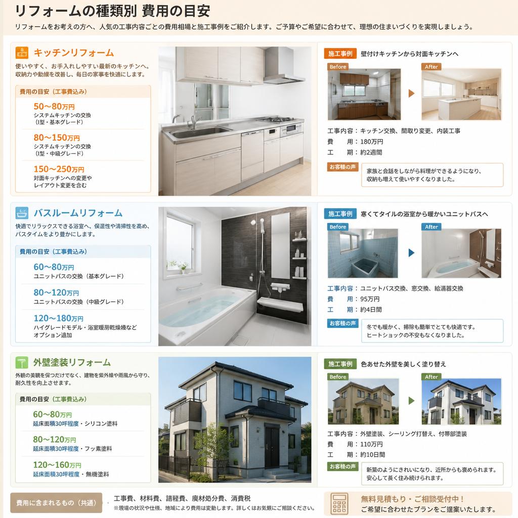 種類別リフォーム費用の目安