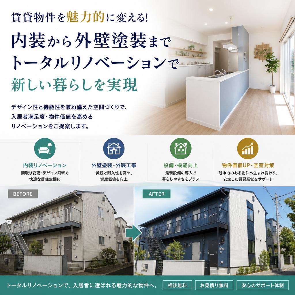 賃貸物件を魅力的に変える！内装から外壁塗装までトータルリノベーションで新しい暮らしを実現