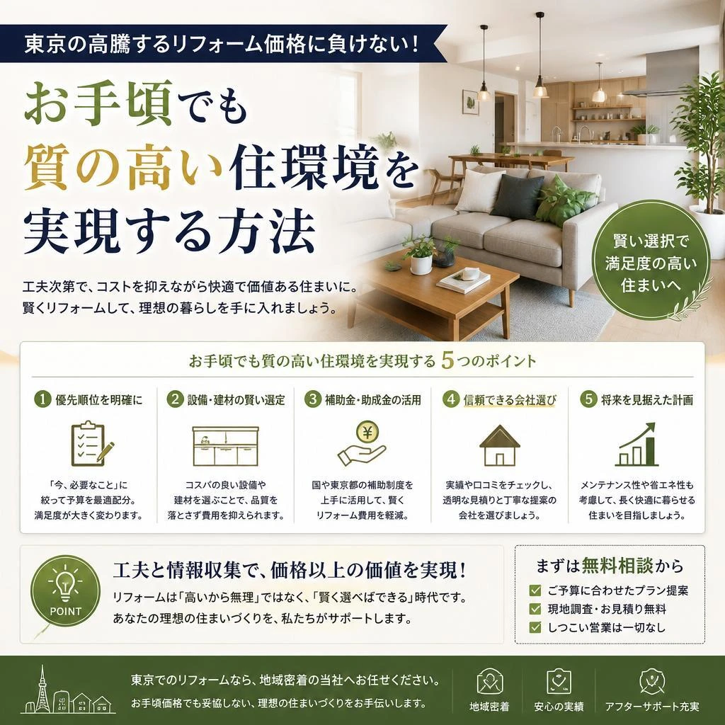 東京の高騰するリフォーム価格に負けない！お手頃でも質の高い住環境を実現する方法