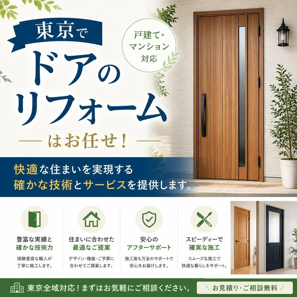 東京でドアのリフォームはお任せ！
快適な住まいを実現する確かな技術とサービスを提供します。