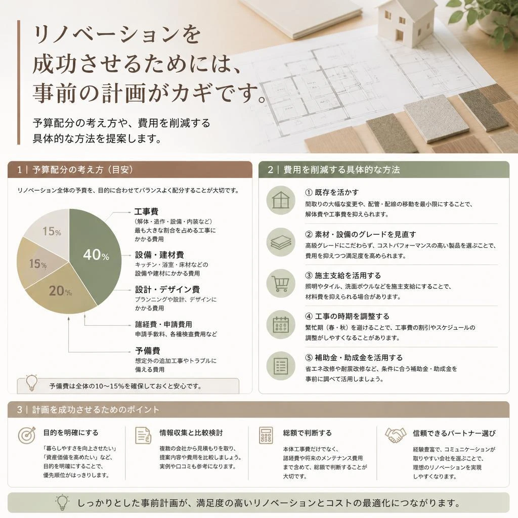 リノベーション費用を抑えるためのポイント